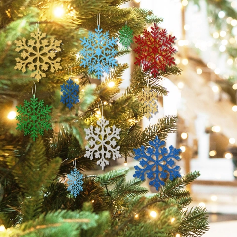 Ornements Suspendus En Flocon De Neige Scintillants Décorations De Sapin De Noël Colorées Miroitantes Décor De Fête Vacances