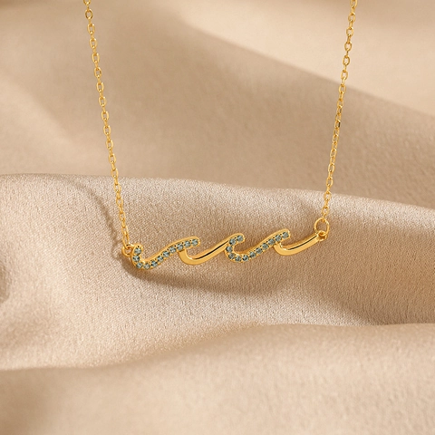 Meereswelle Anhänger Halskette 925 Sterlingsilber Mit Zirkonia Minimalistischer Modeschmuck Für Damen
