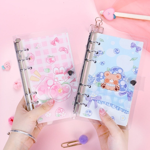 Cute Cartoon Loose Leaf Notebook Transparent PVC Ring Binder DIY Scrapbook Diary For Students Girls