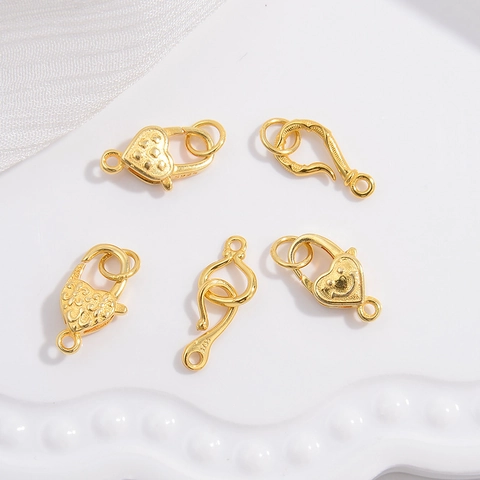 Cierre De Langosta De Corazón De Plata De Ley S925 Conector De Cara Sonriente Para DIY Collar Pulsera Chapado En Oro