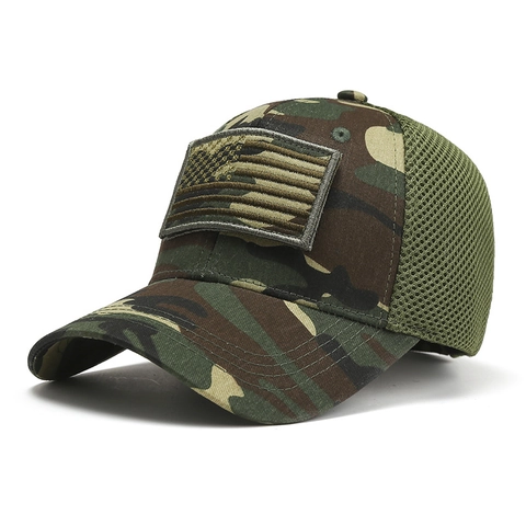 Gorra De Béisbol Táctica De Camuflaje Con Parche De Bandera USA Malla Transpirable Protección Solar Deporte Al Aire Libre