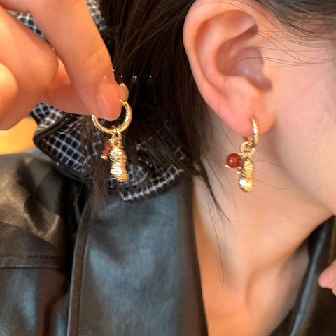Orecchini Pendenti Arachide Con Cerchi In Metallo Perline Stile Cinese Eleganti Gioielli Con Perno In Acciaio Per Donne