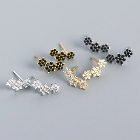 Orecchini A Lobo Floreali Con Perno In Argento Sterling 925 Zirconia Cubica Dolce Intarsiato Leggero Versatile Gioielli Quotidiani