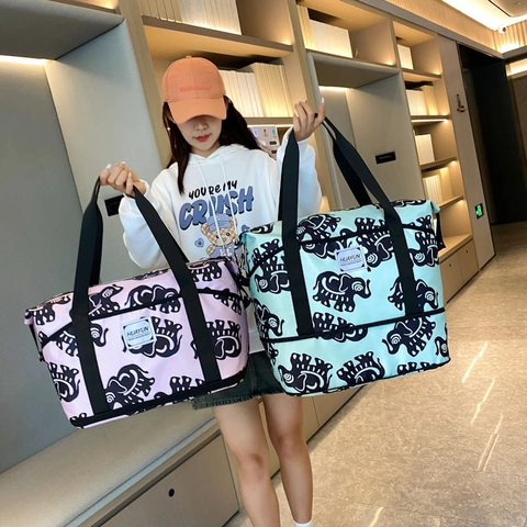 Große Kapazität Oxford Tuch Reisetasche Mit Elefanten Druck Erweiterbare Trocken Nass Trennung Fitness Gym Handtasche
