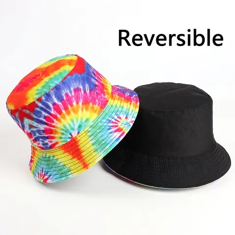 Reversible Tie-Dye Bucket Hat Cotton Polyester Foldable Sun Protection Streetwear Hip-Hop For Men Women