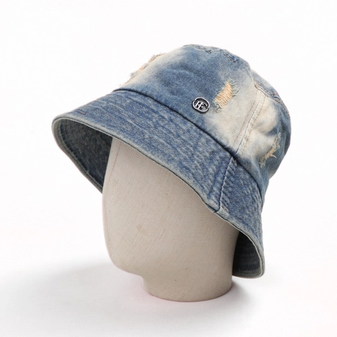 Cappello Alla Pescatora In Denim Lavato Con Fori Consumati Stile Street Vintage Protezione Solare Casual Per Donna