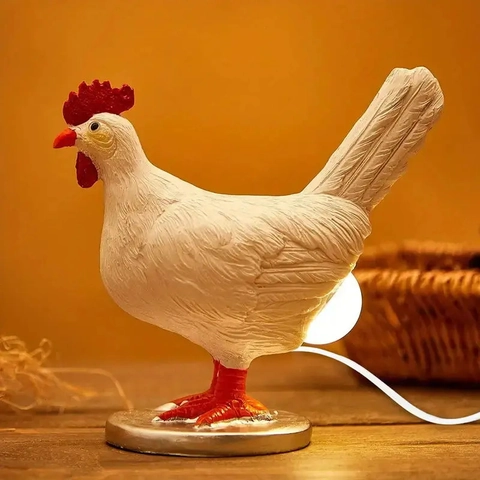 Lampada Da Gallina Che Depone Le Uova In Resina Creativa Luce Notturna Gallo Novità Per Decorazione Camera Da Letto Scrivania Bianco Caldo