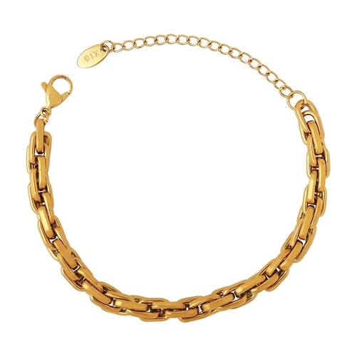 Bracciale A Catena Grossa In Acciaio Al Titanio Placcato Oro 18K Maglie Intrecciate Regolabile Gioielli Minimalisti Hip Hop