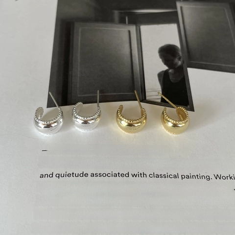 925 Sterling Silber Perlenbogen Ohrstecker Minimalistische C-Form Milgrain Kante Geometrische Mode Für Damen