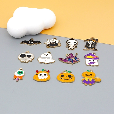 Halloween Charms Alloy Enamel Ghost Bat Pumpkin Spider Skeleton For DIY Jewelry Making Necklaces Bracelets Accessories