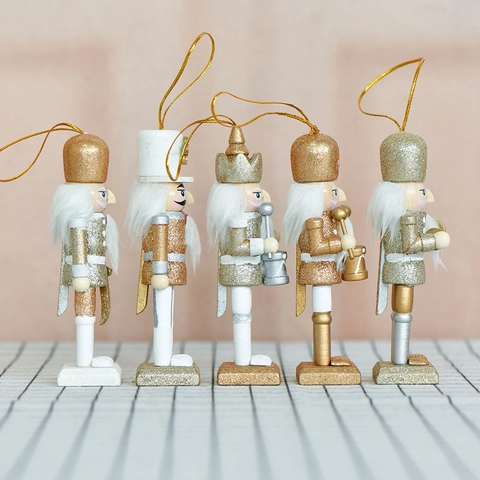 Nutcracker Soldier Ornaments Painted Wooden Glitter King Drummer Figurines Christmas Tree Hanging Decoration Holiday Home Decor