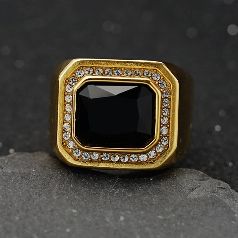 Herren Ring 316 Edelstahl Quadratischer Bunter Zirkon Personalisiert Hip Hop Punk Schwermetall Schmuck Geschenk