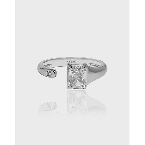 Anillo Abierto Minimalista de Plata de Ley 925 para Mujer Con Circonia Rectangular Incrustada Anillo Geométrico Ajustable