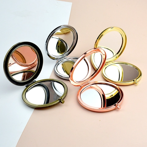 Compact Makeup Mirror Double Sided Folding Pocket Mirror Round Metal Glass Portable Handheld Vanity Travel Cosmetic Mirror