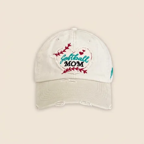 Gorra De Béisbol De Algodón Desgastado Vintage Parche Bordado Corazón Letras Softball MOM Sombrero Retro Ajustable Para Mujeres