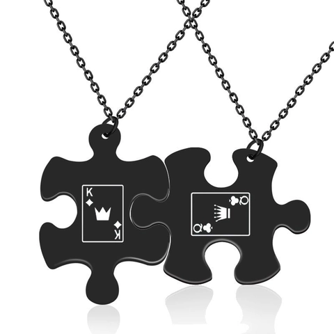 Puzzle Shape Matching Necklaces And Keychains Stainless Steel Poker King Queen Crown Pattern Fashion Jewelry For Couples Lovers