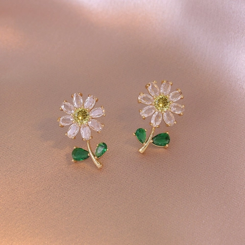 Koperen Zirkonia Oorknopjes Bloem Hart Geometrische Stijl Elegant Accessoire Voor Dames Met Hars Oorbelstift