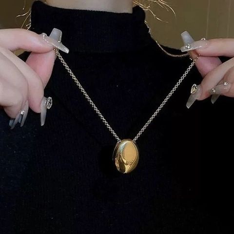Minimalist Copper Brass Oval Pendant Necklace Personalized Geometric Sweater Chain For Women Men Unisex Punk Style Jewelry Accessories