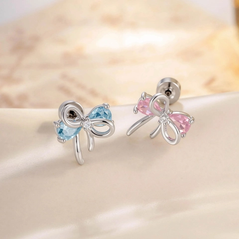 Schleifen Knorpelohrring Herz Zirkonia Titanstahlstab Schraubverschluss Piercing Schmuck Für Frauen Süßer Stil