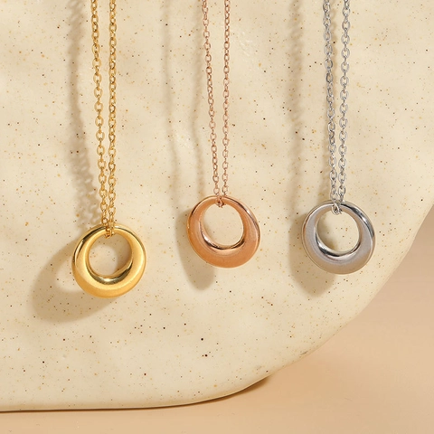 Collana Con Pendente A Cerchio Minimalista Acciaio Al Titanio Placcato Oro 14K Anello Tondo Geometrico Gioielli Chic Per Donna