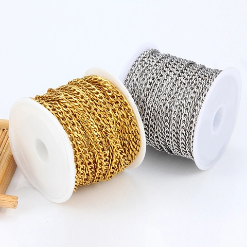 Stainless Steel Cuban NK Chain For DIY Jewelry Making Spool Vacuum Gold Plated Curb Link Necklace Bracelet Component