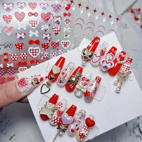Adesivi Per Unghie 5D Rilievo Autoadesivi Cuore Rosso Angelo Cupido Decorazione Fai Da Te Stile Giapponese Vintage Per Donne