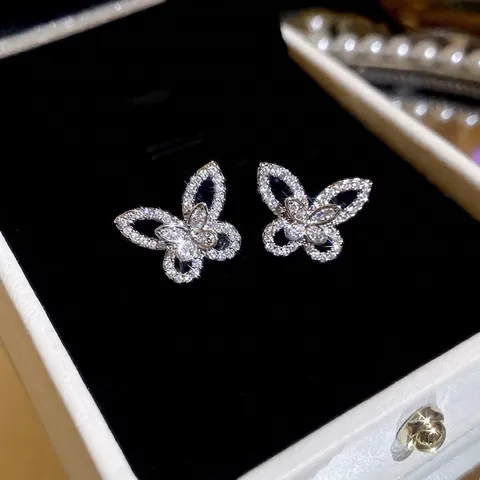 Orecchini A Lobo Farfalla Traforata Con Perno In Argento Sterling 925 Rame Zircone Gioielli Moda Per Donna
