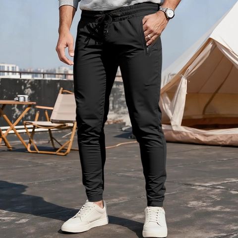 Pantaloni Jogger Da Uomo Slim Fit Poliestere Traspiranti Pantaloni Sportivi Vita Con Coulisse Tasche Con Cerniera Polsini A Costine Pantaloni Casual Sportivi