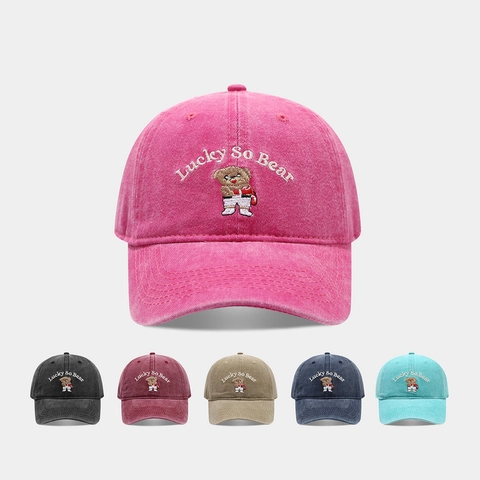 Gorra De Béisbol De Algodón Lavado Bordado De Oso Retro Lucky So Bear Sombrero De Sol Vintage Ajustable Para Hombres Mujeres