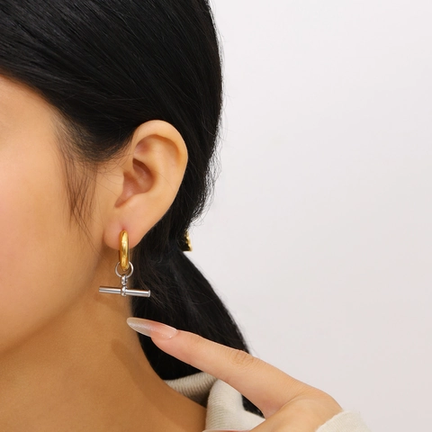 Edelstahl Creolen Mit Abnehmbarem T-Bar 18K Vergoldet Wasserfest Hypoallergen Minimalistischer Schmuck Damen