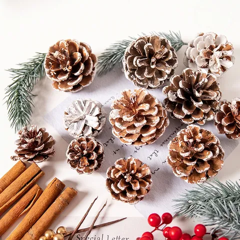 Piñas Naturales Decoración Árbol Navidad Nevadas Adornos Madera Rústicos DIY Material Corona Navideña Decoración Hogar