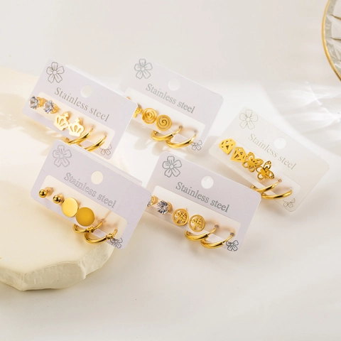 Stainless Steel Earrings Gold Plated Butterfly Crown Tree Of Life Zircon Stud And Hoop Earrings For Women Fashion Jewelry