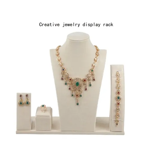 Beige Velvet Jewelry Display Stand Necklace Neck Mold Ring Holder Earring Rack Bracelet Tray Organizer Professional Props