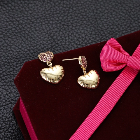 Orecchini a Bottone a Doppio Cuore in Rame Placcato Oro Vintage Per Donna Orecchini Pendenti con Strass Gioielli alla Moda
