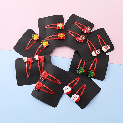 Kids Girls Christmas Hair Clips Glitter Alloy BB Pins Santa Claus Snowman Elk Resin Hairpin Holiday Party Headwear