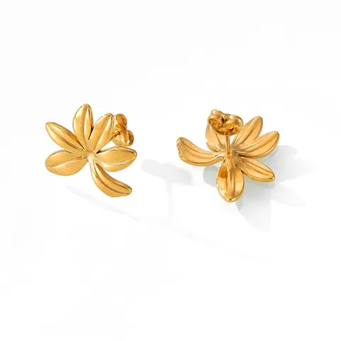 Minimalist Titanium Steel Flower Leaf Stud Earrings Geometric Texture Gold Plated Korean Style Jewelry For Women Gift
