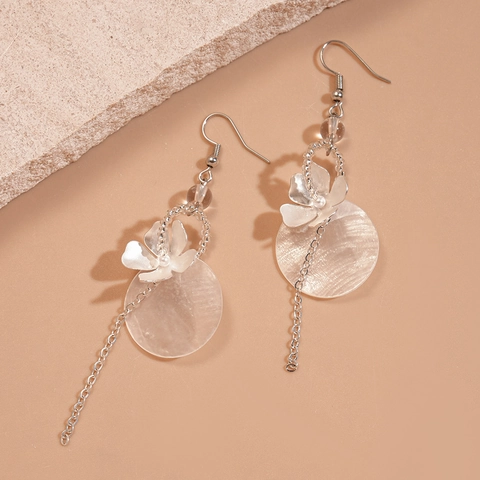 Pendientes Colgantes Borla Flor Concha Geométrico Redondo Aleación Vidrio Poste Plata Mujer Vacaciones