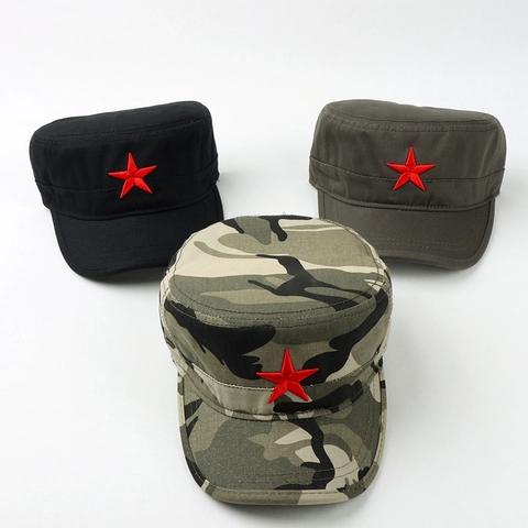 Berretto Militare Piatto In Cotone Camouflage Cappello Da Pattuglia Con Ricamo Stella Rossa Regolabile Stile Vintage