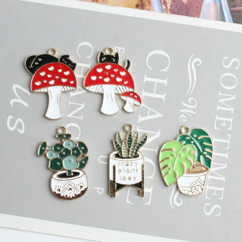 Alloy Enamel Cartoon Pilz Schwarze Katze Topfpflanze Charms Für DIY Halskette Armband Schmuckherstellung Zubehör