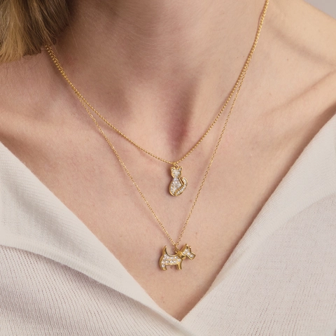 Stainless Steel Rhinestone Cat Dog Pendant Necklace For Women Pave Crystal Bone Paw Charm Jewelry Pet Theme Animal Necklace