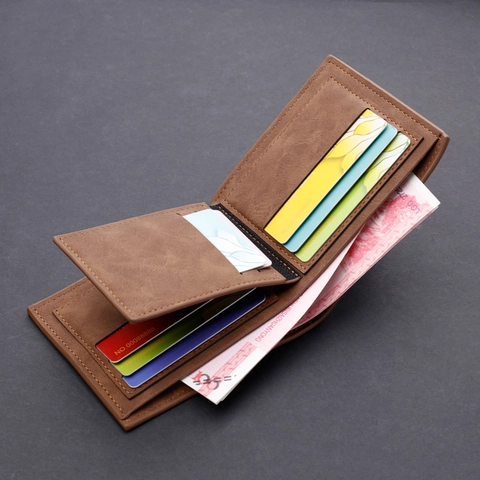 Men Bifold Wallet PU Leather Multi Card Slots Vintage Professional Business Short Purse With Zipper Pocket Money Clip