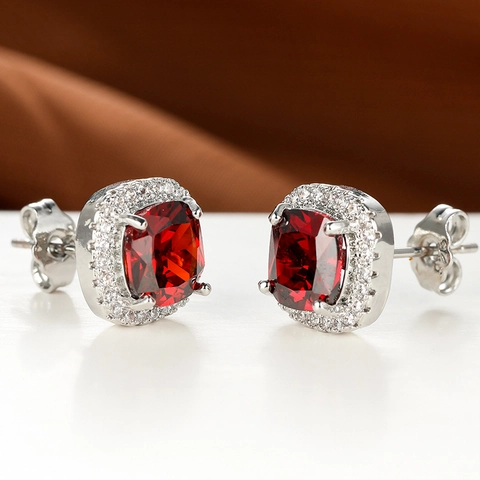 Square Cushion Cut Zircon Halo Stud Earrings For Women Copper Silver Plated Geometric Simple Elegant Fashion Jewelry
