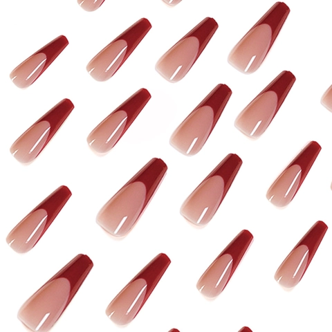 Unghie Press On Lunghe Bara Ballerina French Tip Rosso Nude Rosa Lucide Unghie Finte Artificiali Per Donna