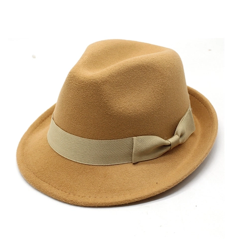 Retro British Woolen Felt Fedora Hat Wide Brim Bow Ribbon Decor Autumn Winter Warm Jazz Top Hat Unisex