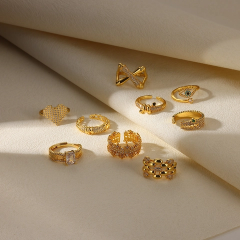 Zircon Heart Adjustable Open Rings For Women Gold Plated Stainless Steel Geometric Animal Design Elegant Fashion Jewelry