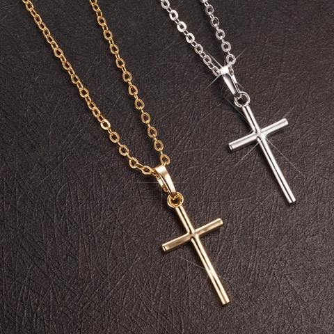 Alloy Cross Pendant Necklace Cubic Zirconia Hip Hop Punk Style Jewelry Unisex Accessories