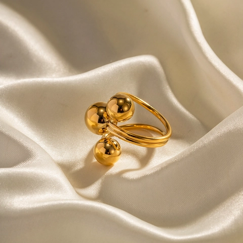 Trendy Roestvrij Staal Drie Kralen Open Ring Voor Vrouwen 18K Verguld Minimalistisch Geometrische Bal Verstelbare Ring Sieraden