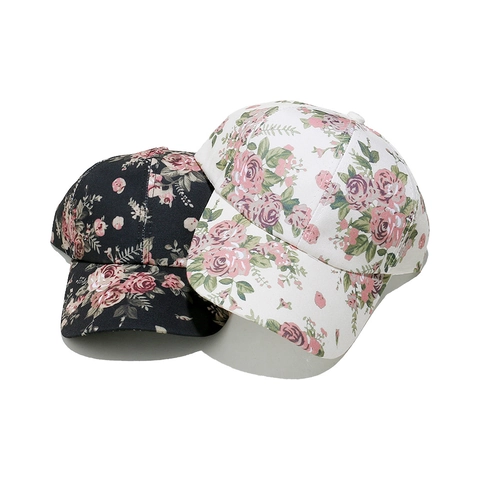 Floral Print Baseball Cap Cotton Breathable Sun Protection Outdoor Beach Retro Style For Women