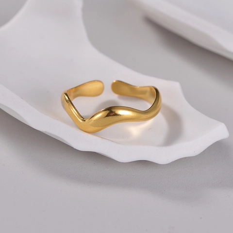 Wellen Offener Ring Titanstahl Verstellbar Minimalistisch Unregelmäßig Kurve Fingerschmuck Damen