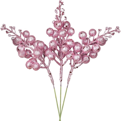 Christmas Glitter Berry Picks Artificial Foam Stems For Tree Decoration Holiday DIY Floral Arrangement Shimmering Home Decor